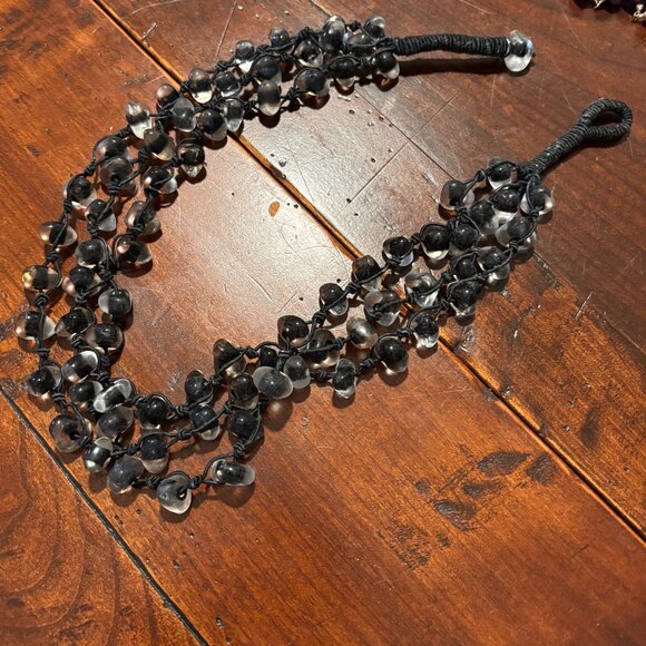 Handmade Black Silk and Clear Glass Bead Triple Strand Necklace - Picture 1 of 4